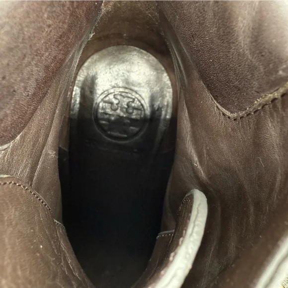 Tory Burch Lawson Bootie Pewter Brown Leather Platform Stiletto Ankle Boots 8.5 - Picture 7 of 17